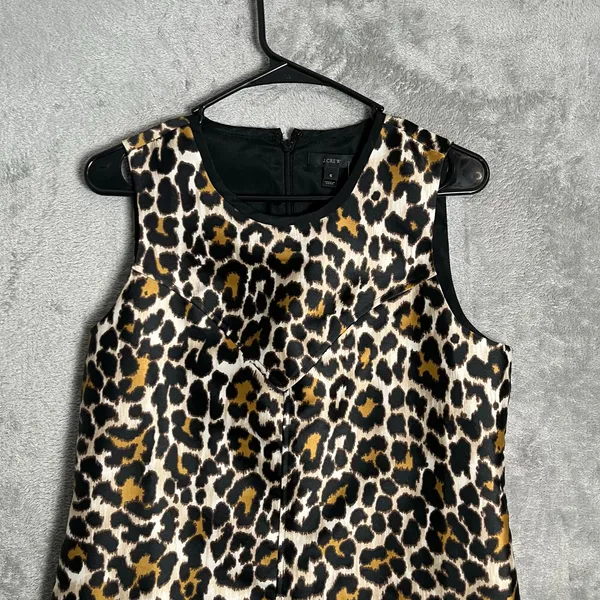 J. Crew‎ A-Line Leopard Print Shift Mini Dress Size 6 Black Brown Sleeveless New - Image 7