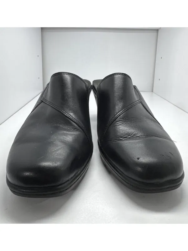 Clarks Black Leather Mule Clogs Slip On Comfort Shoes Women’s - Image 2