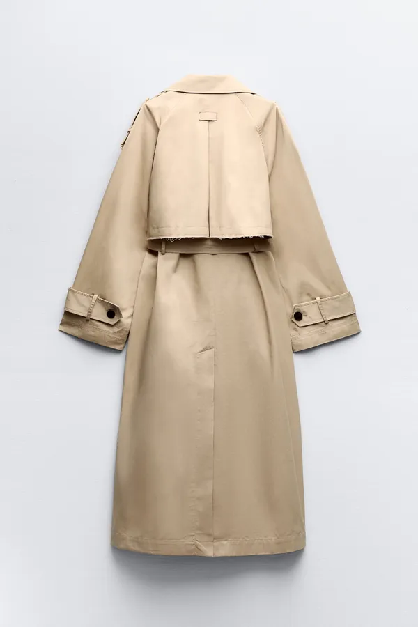 ZARA coat jacket overcoat trench duster long beige tan casual - Image 13