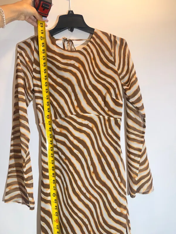 Ownley Valentina Brown Zebra Animal Print Open Back Long Sleeve Maxi Dress M - Image 8