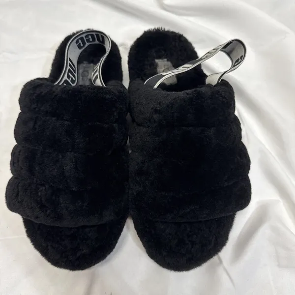 UGG Fluff Yeah Slide Womens 8 Sheepskin Slip On Slide Slippers Black Cozy - Image 9