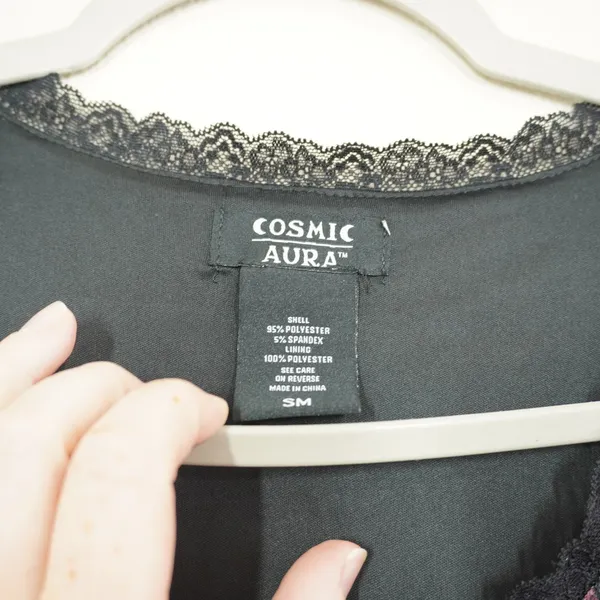 Cosmic Aura Red Rose Floral Mesh Crop Top Lace Trim Bell Sleeve Y2K Gothic Sheer - Image 3