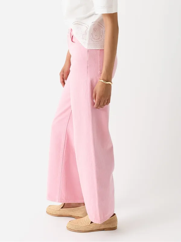 FRAME Le Jane Wide Leg Crop High Rise Jeans in Washed Dusty Pink Size 27 - Image 6