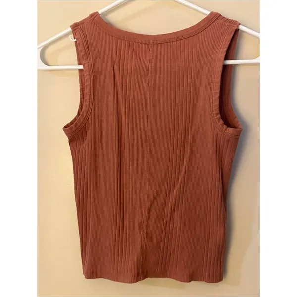 Rachel Zoe Ribbed V-Neck Sleeveless Tank Top Rust Orange Women’s Size Small - Image 4