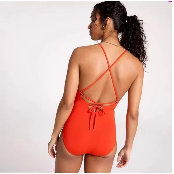 Calia Swimsuit SZ 6 Triangle Strappy Back One Piece NWT Fresh Red Tummy Control - Image 2