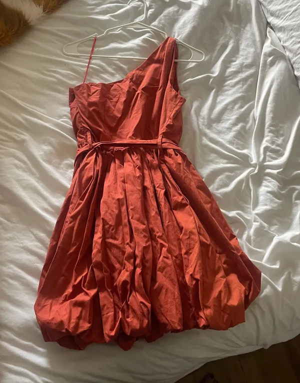 Orange One Shoulder Poplin Dress - Image 2