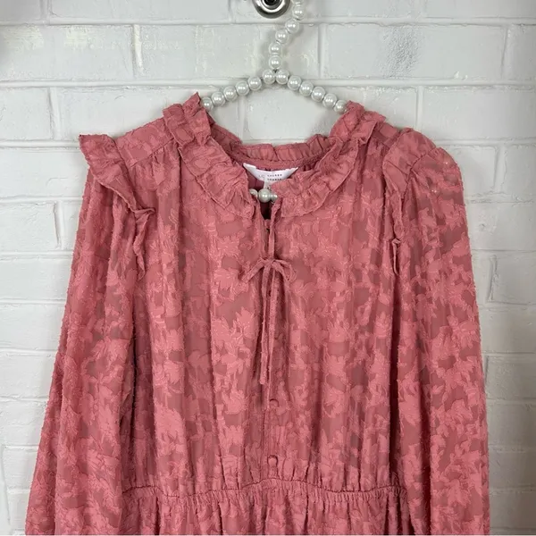 NWT Lauren Conrad Pink Textured Floral Dress Size XL - Image 3