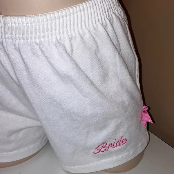 Bride Size Medium White with Pink Ribbon on Side Elastic Waist Shorts.nNew - Image 2