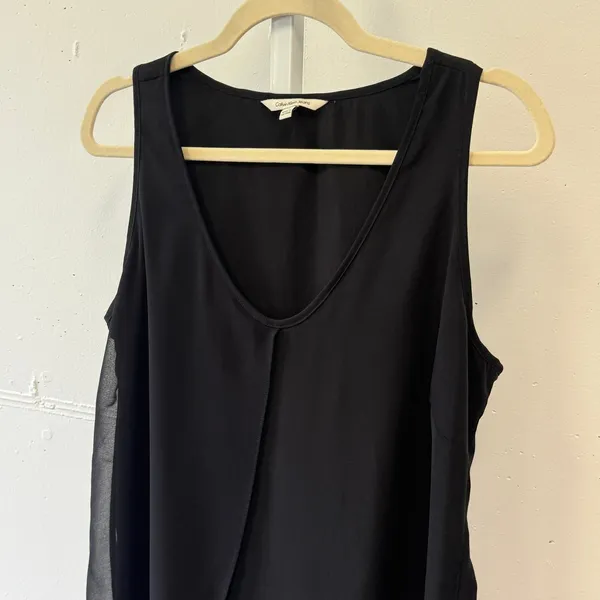 Calvin Klein Jeans Asymmetrical Sheer Layered V-Neck Tank Top Med Office - Image 3