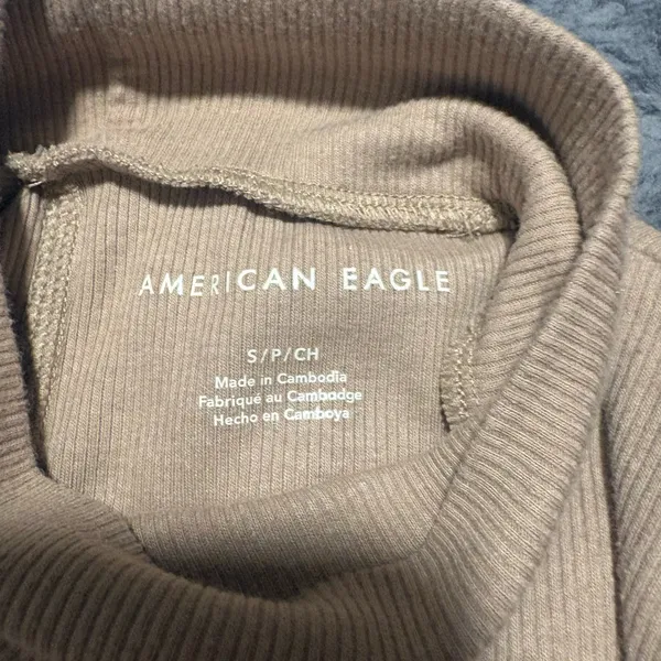 American Eagle Ribbed Turtleneck Top Beige Long Sleeve Fitted Stretch Women’s S - Image 5