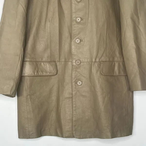 Vintage Y2K Cougar Leather Taupe Beige Oversized Long Jacket Coat Womens L - Image 4