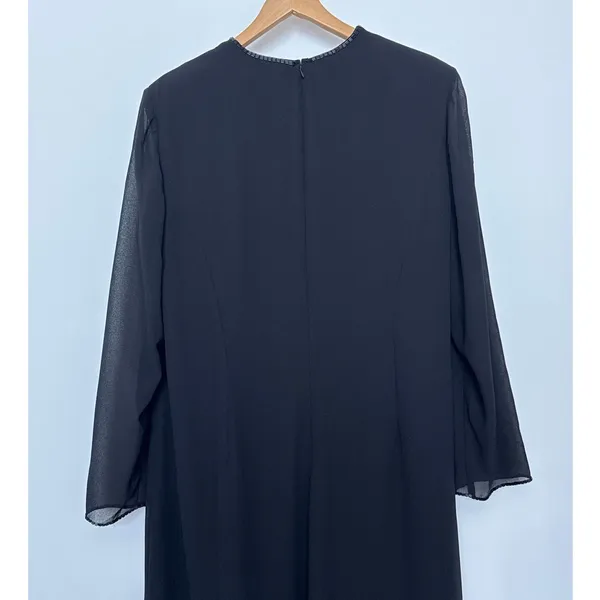 1990s Night Studio black beaded chiffon gown with sheer overlay & sleeves 16 - Image 11