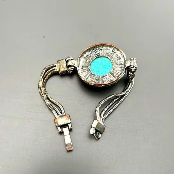 Boho Western Faux Turquoise Bracelet and Gold and Silver Tone Earrings - Image 4