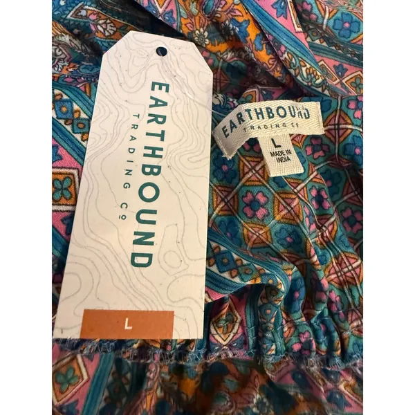 Earthbound Trading Paisley romper Blue Orange Pink Large boho floral whimsigoth - Image 8