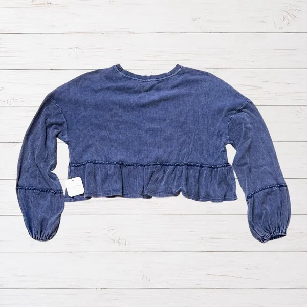 NWT Altar'd State Cropped Mineral Wash Indigo Ribbed Peplum Top S Cottagecore - Image 3
