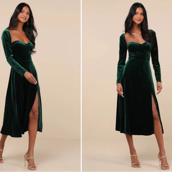 LULU's Prom Wedding Sexy Elegant Romantic Velvet Bustier Holidays Midi Dress - Image 3