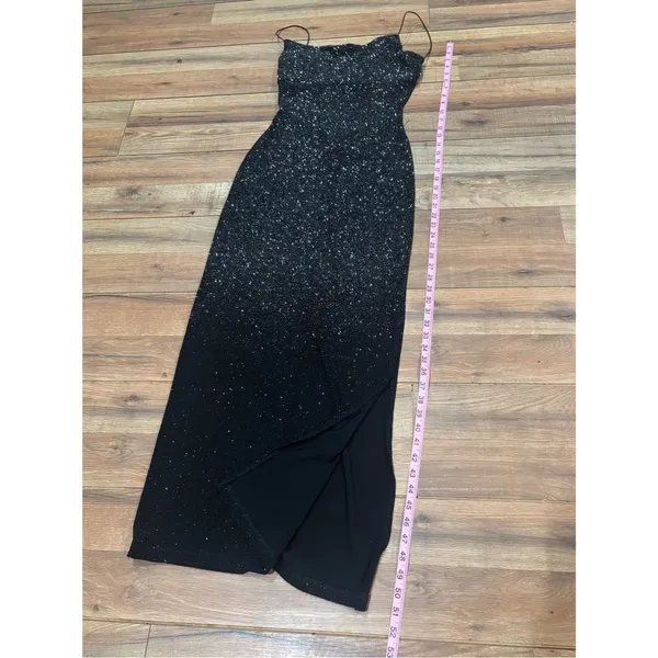 B. Darlin Black Rhinestone Glitter Bodycon Maxi Dress Spaghetti Strap Y2K Formal - Image 4