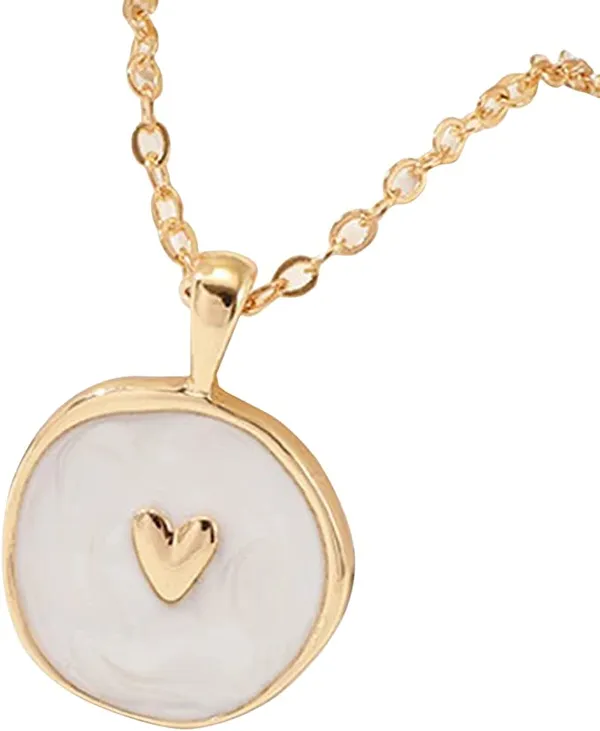 White Heart Charm Necklace Gold Chain w/ Celestial Pendant, Sun Moon Stars Love - Image 3