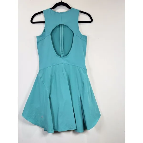 Lululemon Mini Dress Teal Everlux Short Lined Tennis Tank Cutout Back Size 6 - Image 6