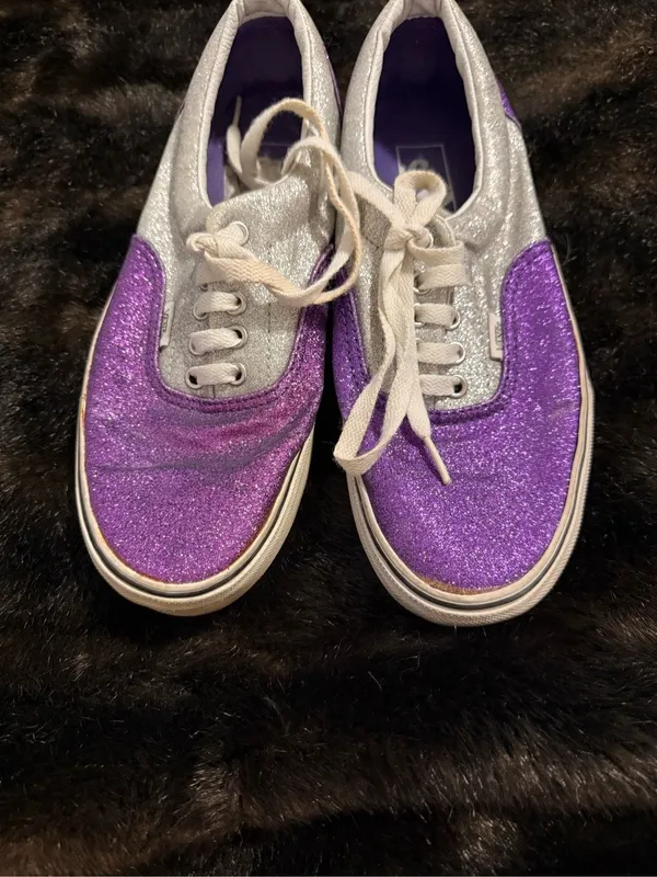Vans OFF The Wall Shoes/Sneakers in Sparkle Glitter Purple & Silver Size 9.5 - Image 4