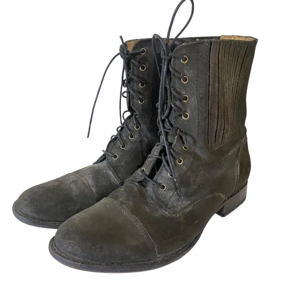 FRYE Women's Gray Lace Up Suede Combat Chelsea Boots Sz 9.5 B Almond Toe‎ - Image 3