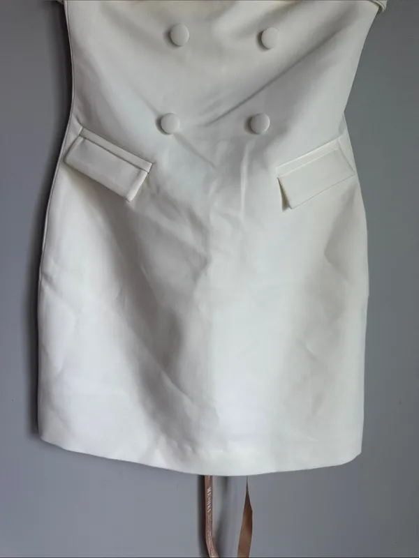 NEW Meshki Abbie Strapless Suiting Mini Dress - Ivory XS - Image 7