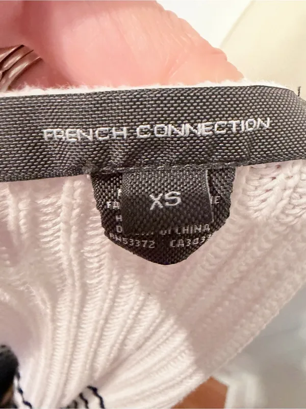 French Connection XS White Black Stripe Knit Boat Neck Sweater Cotton - Image 9