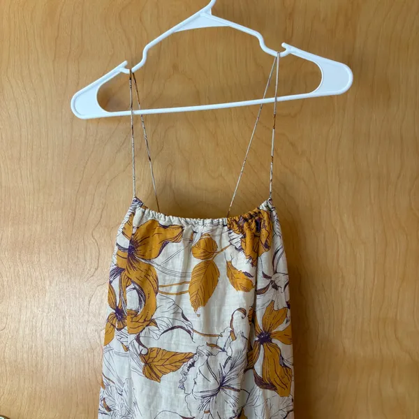 Banana Republic Maxi Dress Womens M Yellow Purple Floral Linen Blend Open Back - Image 5