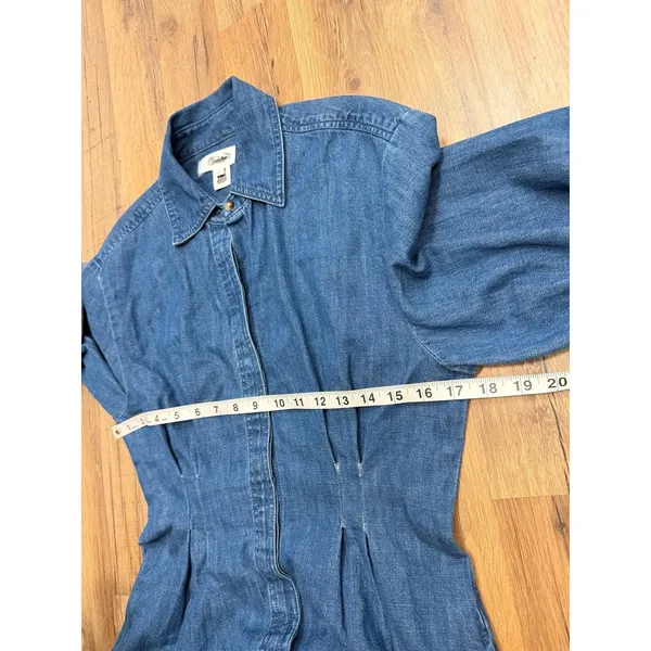 Madewell Denim Shirt Dress Women 4 Blue Cotton Cinched Waist Long Sleeve - Image 7