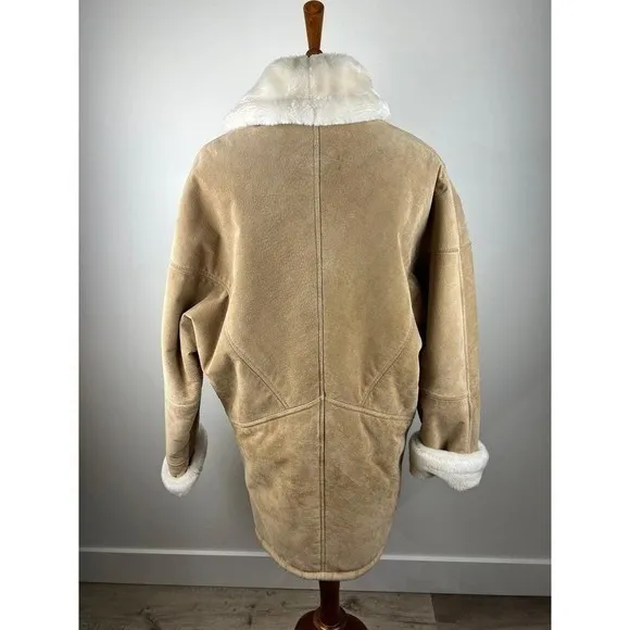 Vintage Wilsons Leather Suede & Faux Shearling Coat Penny Lane Y2K Tan M - Image 2