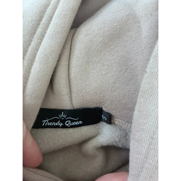 Trendy Queen Womens Oversized Hoodie Khaki Tan Fleece Pullover Sweatshirt Small - Image 2
