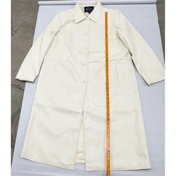 Scoop Faux Leather Trench Coat Cream Off White Longline Button Jacket L DIRTY - Image 3