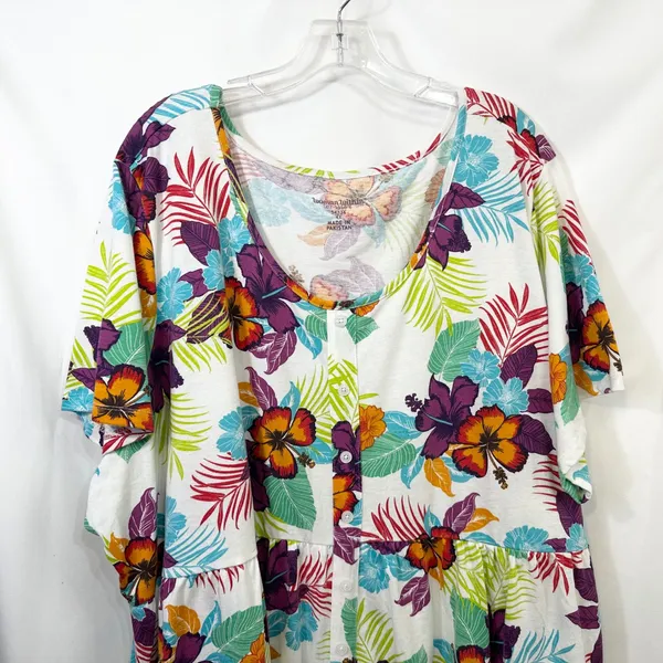 Woman Within Plus Size 34/36W Top‎ 4X Floral Babydoll White Tropical Pockets 105 - Image 4