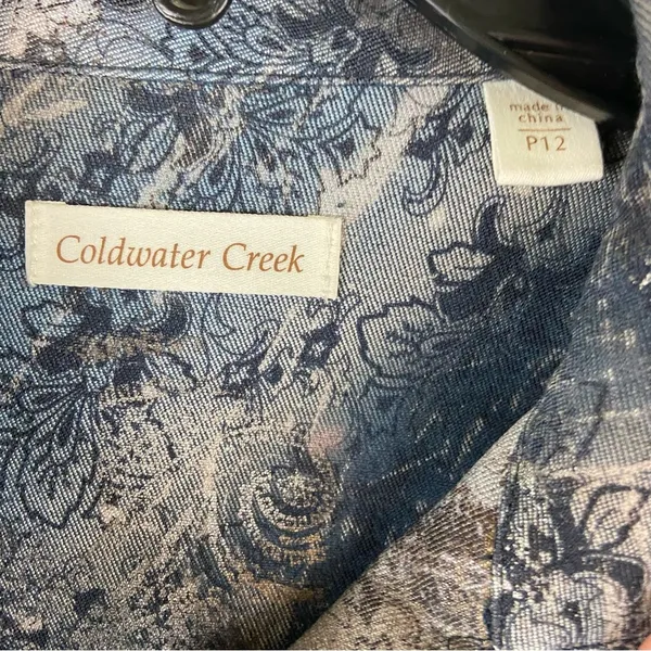 Coldwater Creek Navy and Gray Floral Paisley Beaded Long Sleeve Jacket Size 12P - Image 4
