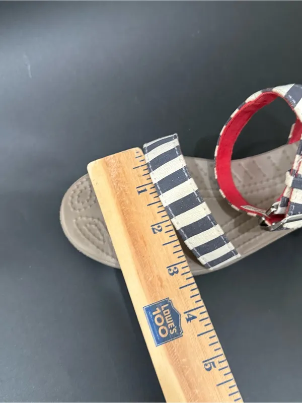 CROCS Leigh Nautical Striped Ankle Strap Wedge Sandals Size 8 - Image 15