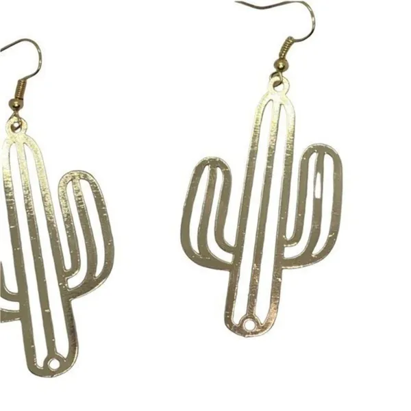 NWT Gold-Tone Laser Cut Thin Metal Cactus Dangle Earrings - Image 5