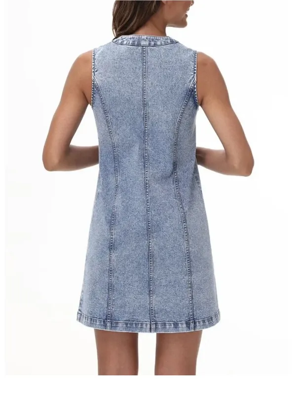 Frye denim mini dress button-front closure sleeveless coastal cowgirl western - Image 3
