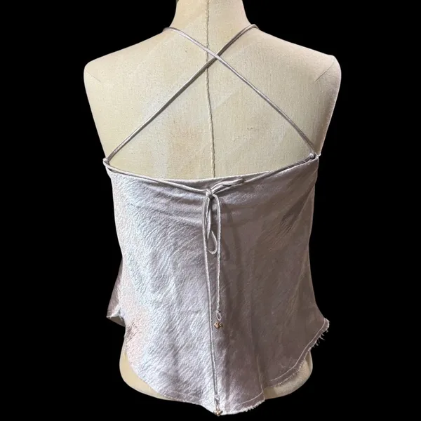 Free People XS Lamour Top Silver Metallic Halter Fairy Cyber Fest Y2K EGirl Edgy - Image 4