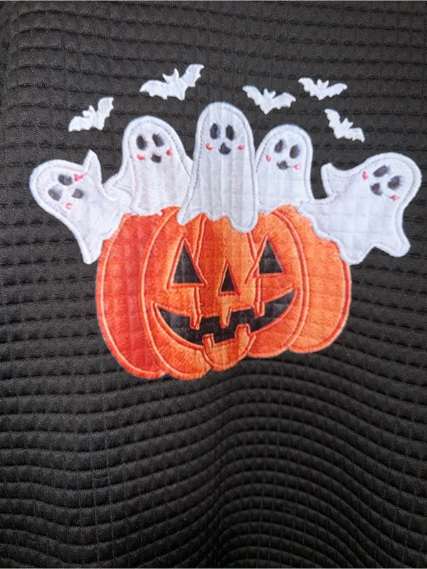 Women's Black Halloween Pumpkin & Ghost Appliqué top. Size M - Image 2