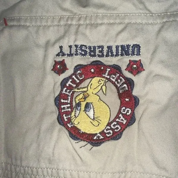 Looney Tunes Vintage tan embroidered Tweety 26/28W bib overalls - Image 2