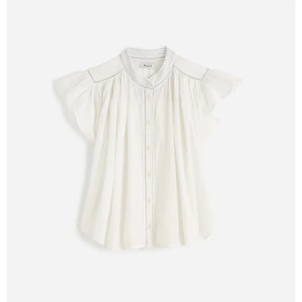 Madewell Shirred Lace Trim Top Blouse Cotton Viscose Lightweight White Large NWT - Image 6