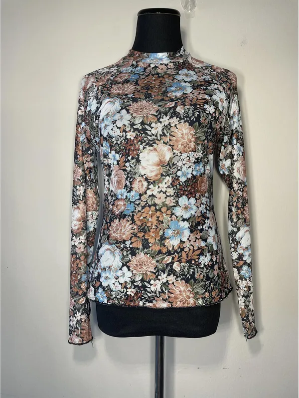Floral Mesh Mock Neck Long Sleeve Top Y2K Festival Date - Image 6