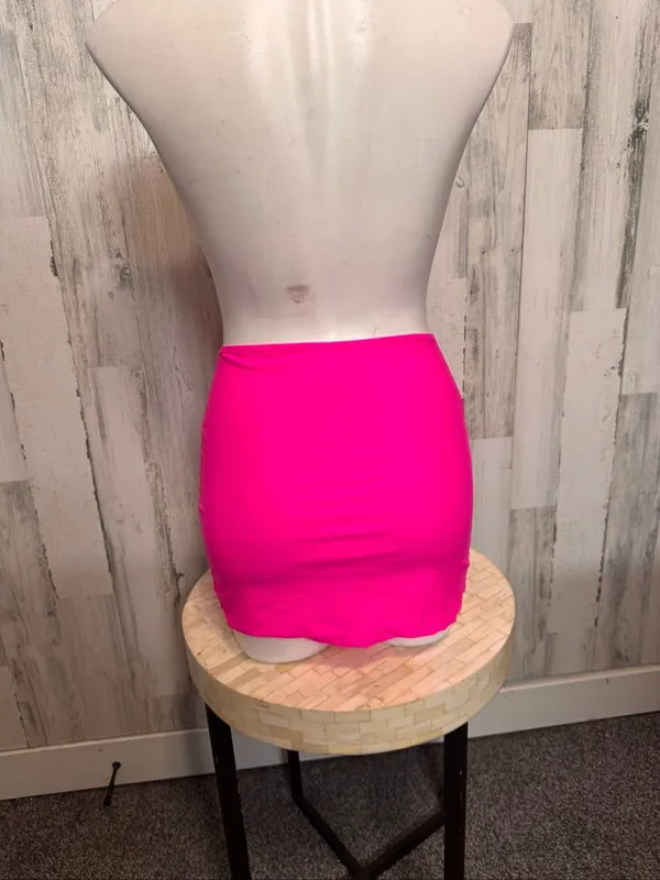 SheIn Rhinestone Embellished Bodycon Mini Skirt Womens Small Neon Hot Pink Stretch - Image 5