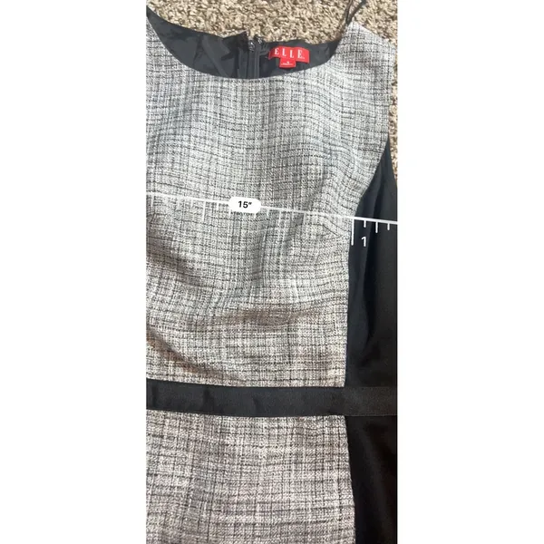 ELLE Womens‎ Grey Tweed Colorblock Sleeveless Sheath Work Dress Size 4 Black - Image 5