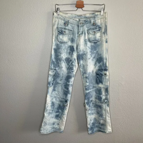 True People New York Vintage retro Denim Pants Tie-Dye y2k low rise Cargo Jeans - Image 10