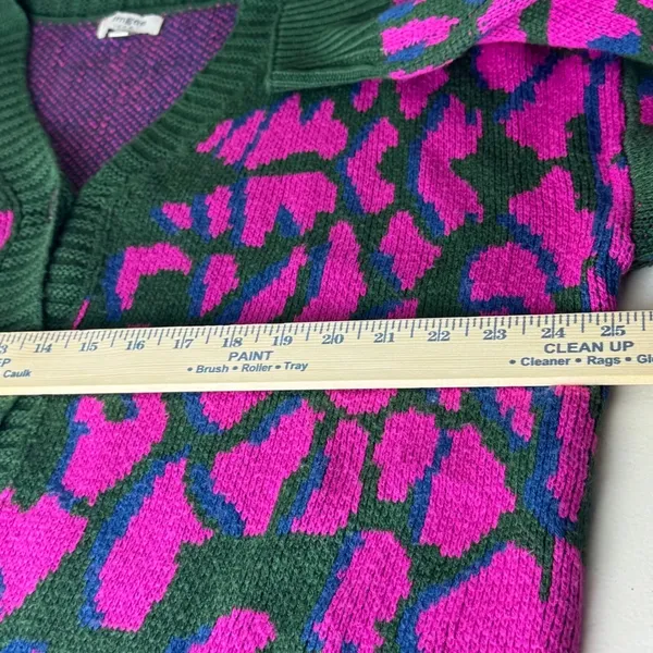 Umgee USA Pink Green Animal Print Button Front Cardigan Sweater Medium Boho - Image 7
