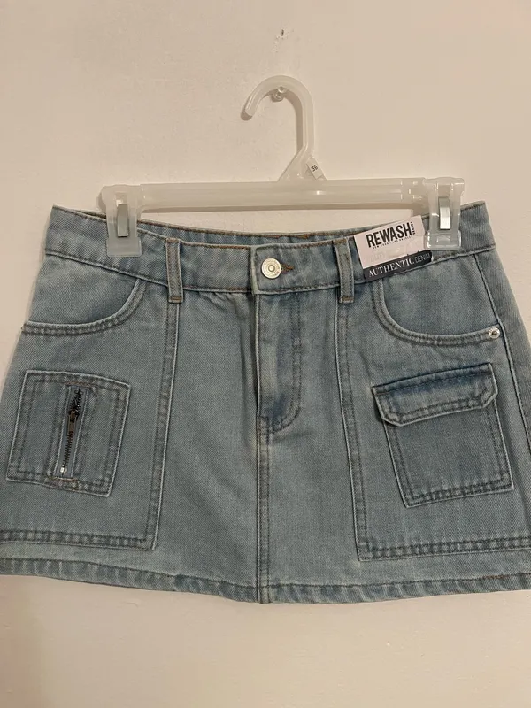 Rewash Light Blue Mini Skirt with Utility Pockets  - Image 2