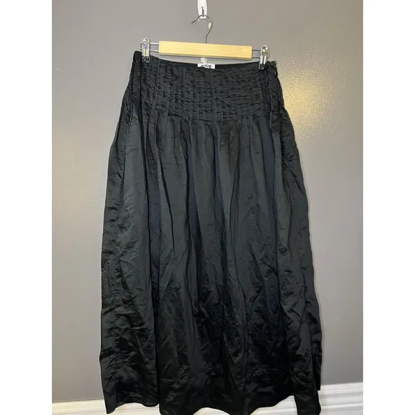 Future Collective Skirt Womens 2 Black Satin Pleated Waist Maxi Lined Full - Image 2
