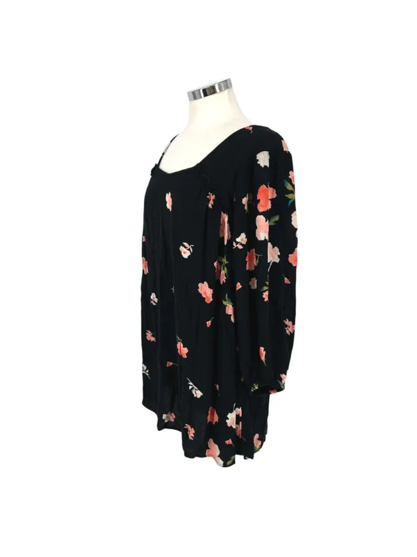 Billabong Beach Craze Floral Black Tunic Mini Dress Size Medium Boho Indie - Image 5