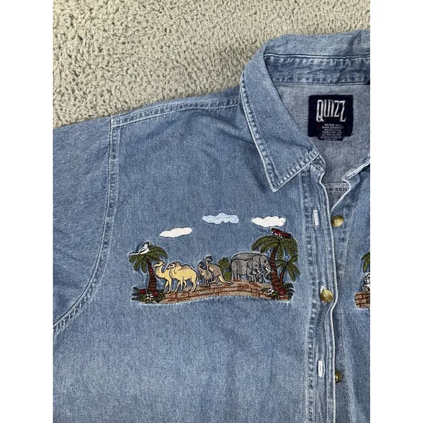 Vintage Quizz‎ Noahs Arc Shirt Women 20 Blue Jean Denim Button Up - Image 7